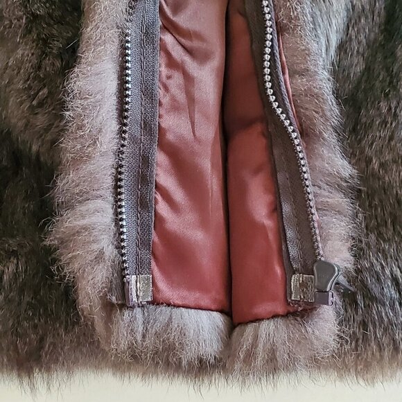 Andrew Marc Vintage New Zealand Opossum Fur Full Zip Leather Collar Vest Brown L - Picture 12 of 16